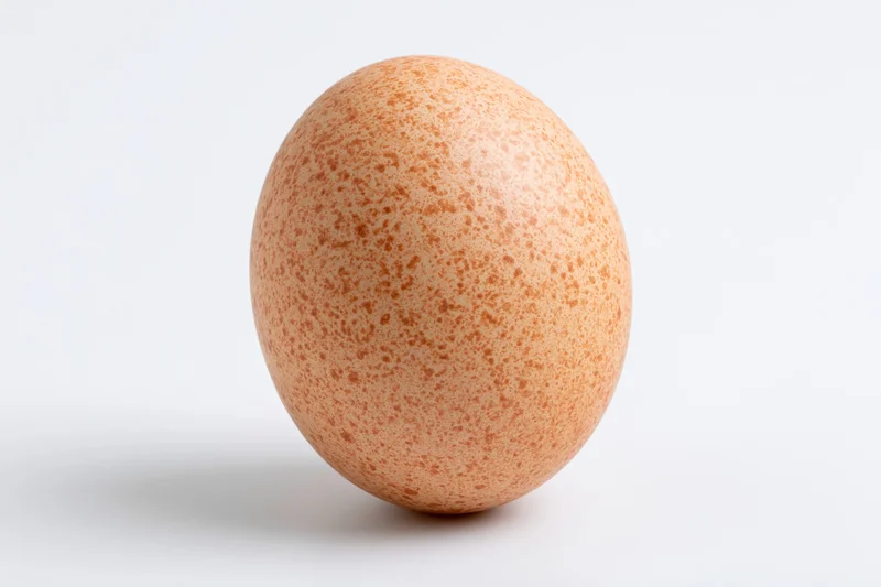 Single brown chicken egg standing upright centered against white background