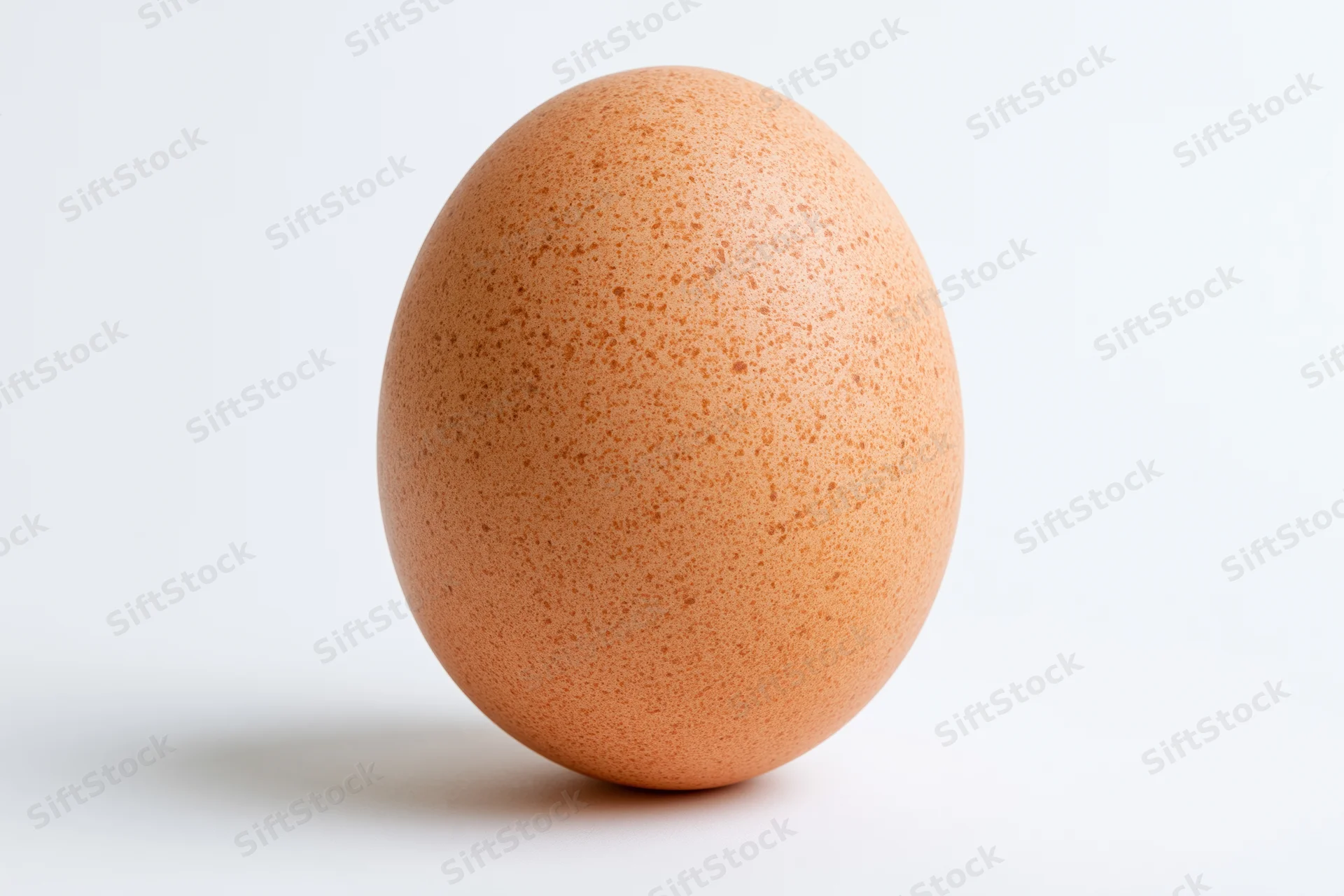 Single brown chicken egg standing upright centered on white background