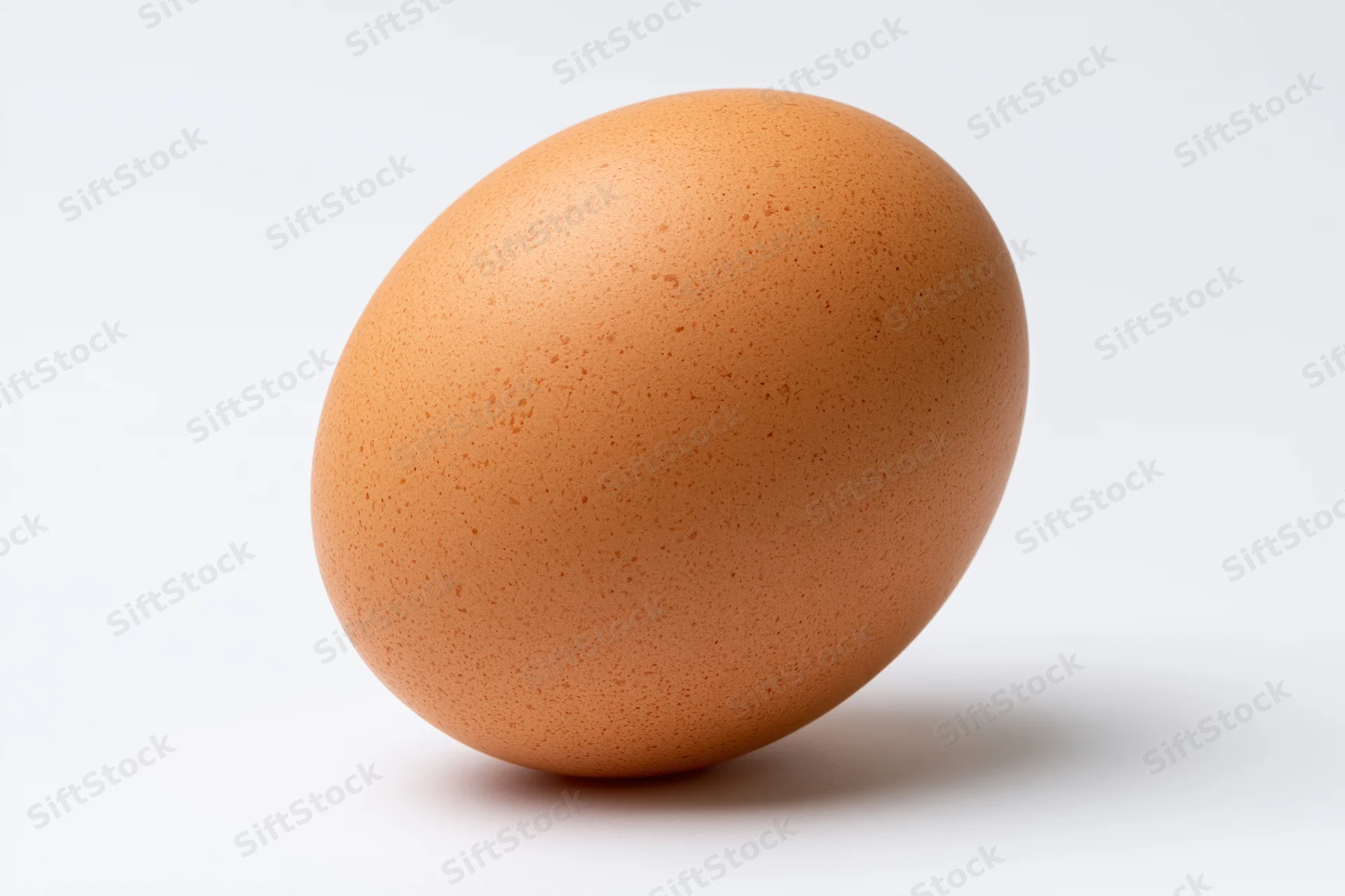 Single brown chicken egg standing upright on white background