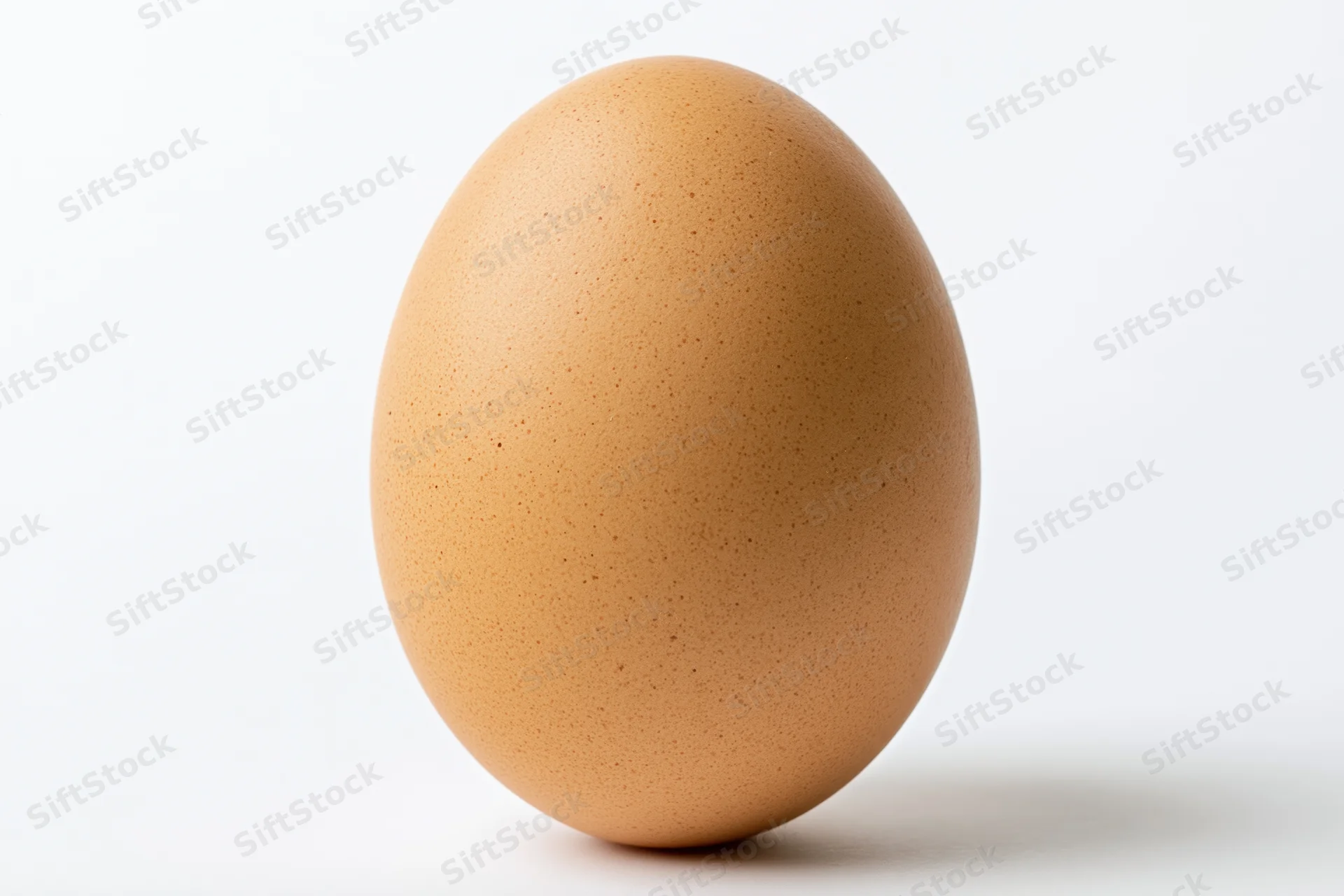 Single brown chicken egg standing upright on white background