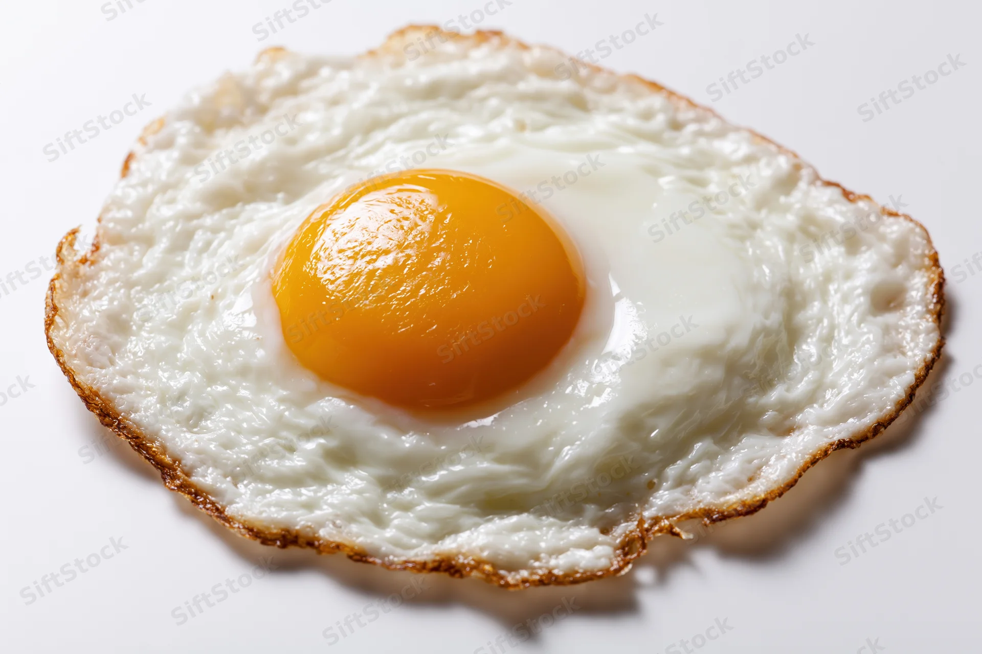 Single fried egg sunny side up on white background