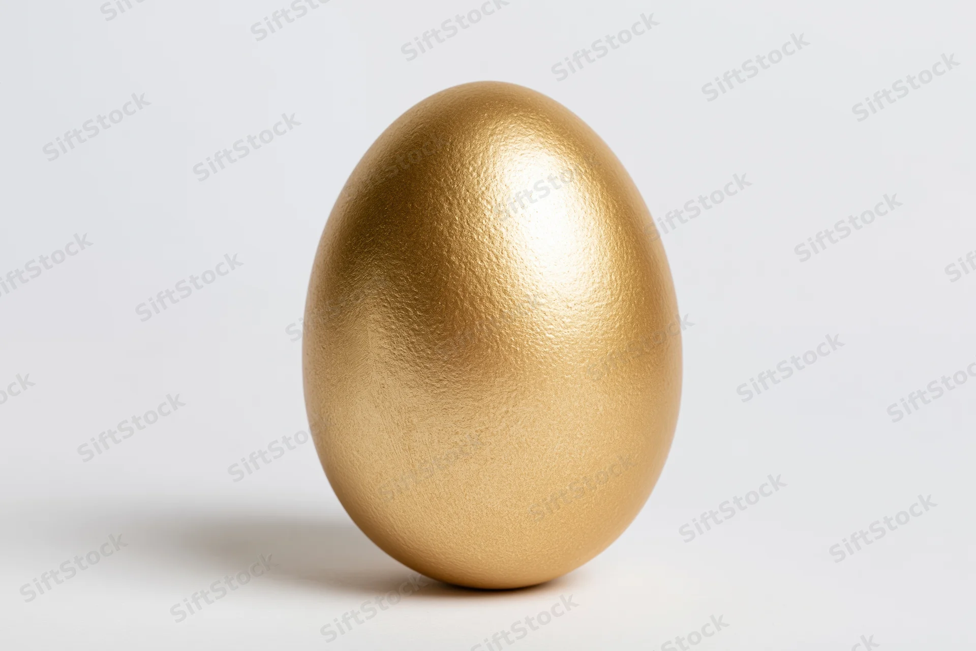Golden painted egg standing upright centered on white background