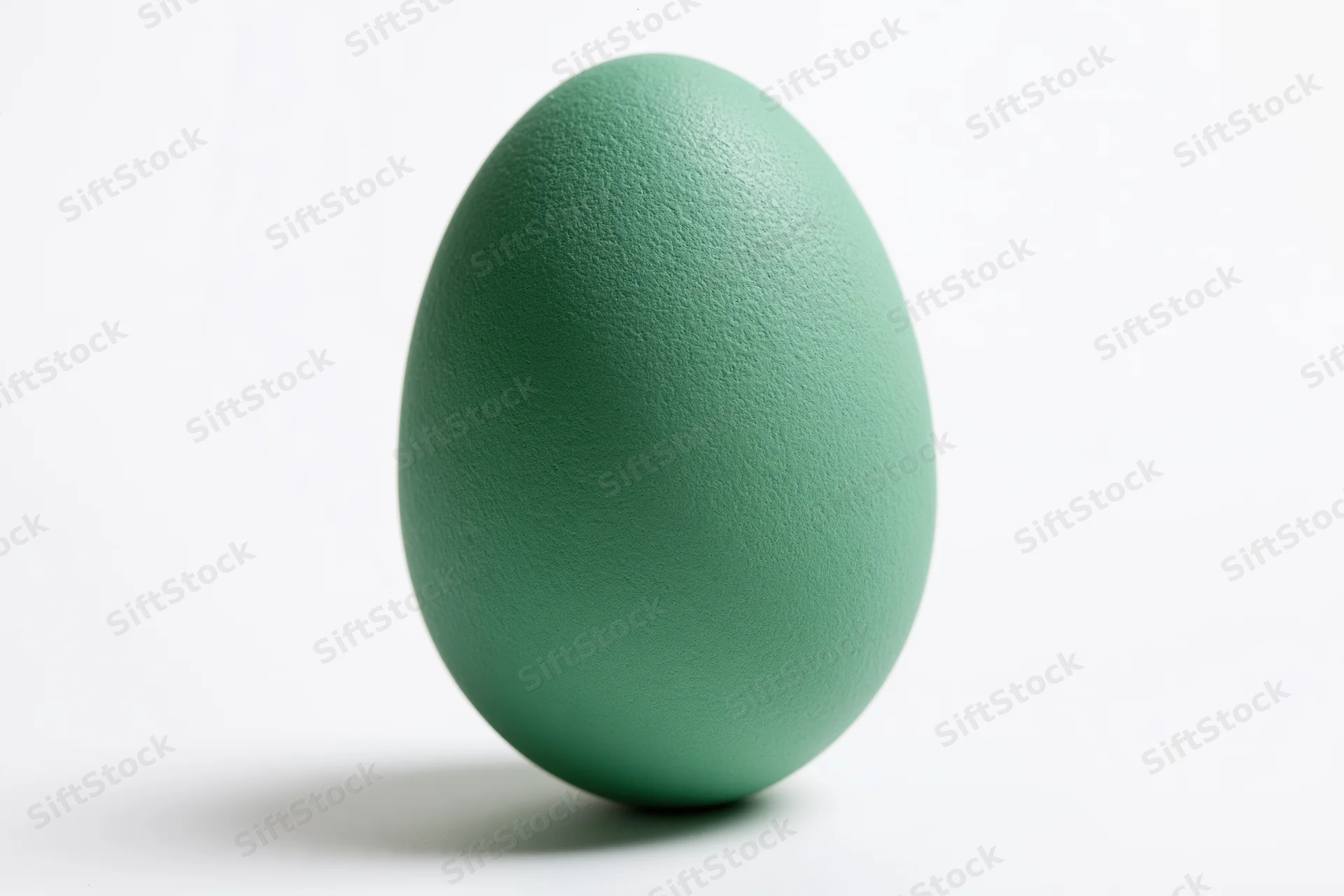 A single green-painted easter egg standing upright on a white background