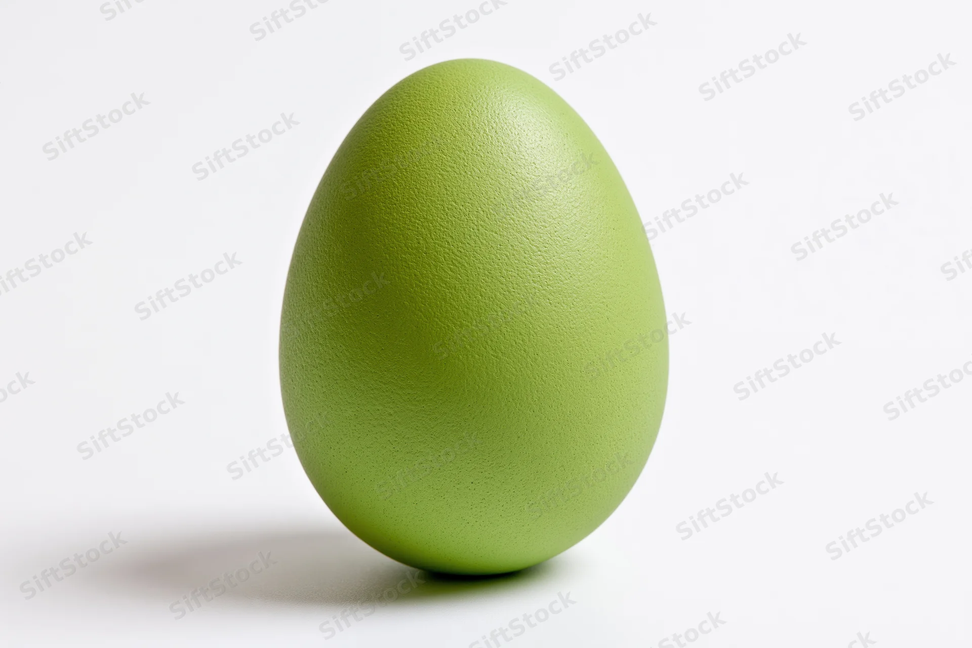 A single green-painted Easter egg standing upright on a white background