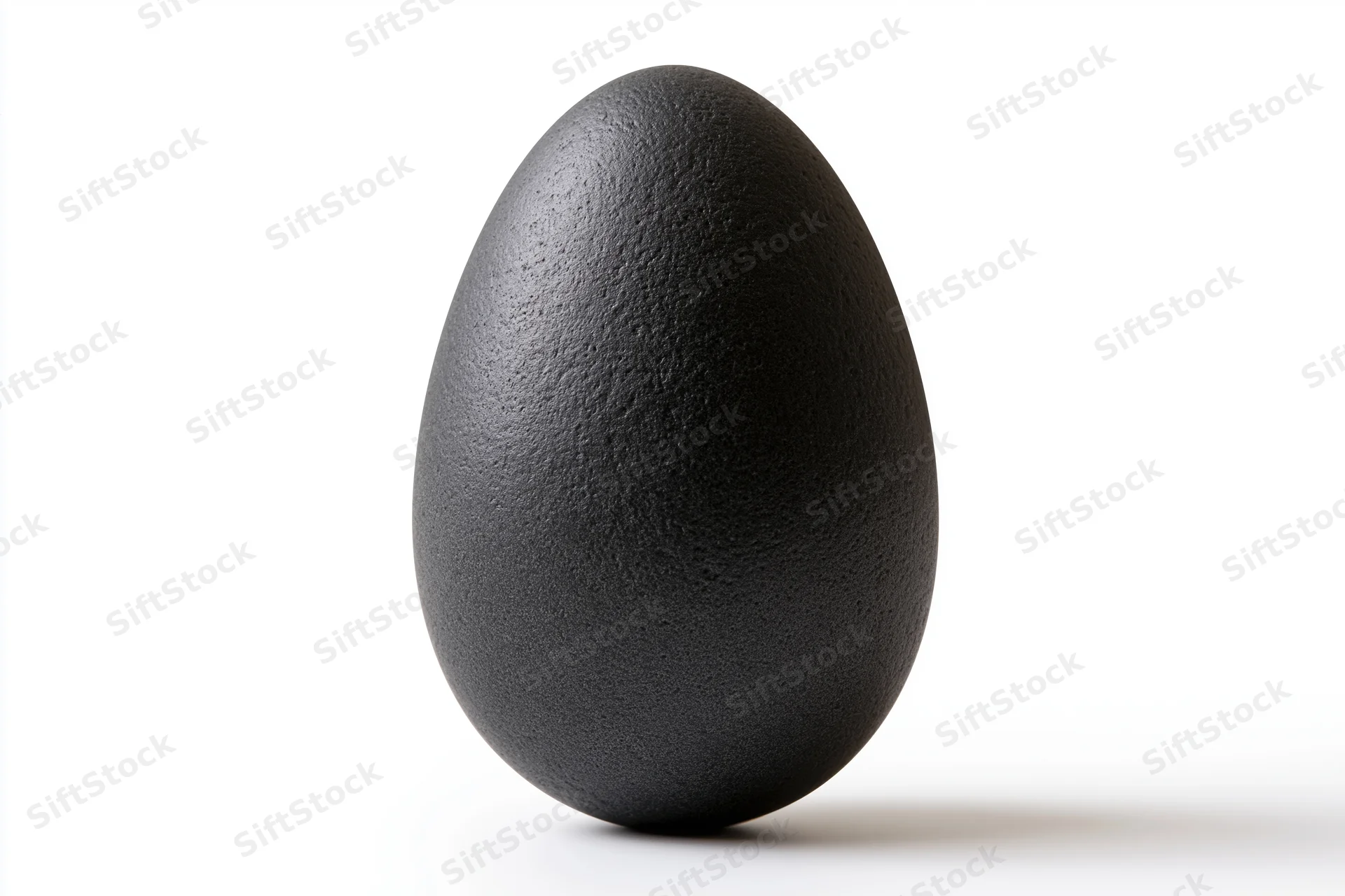 Single matte black egg standing upright centered against a white background