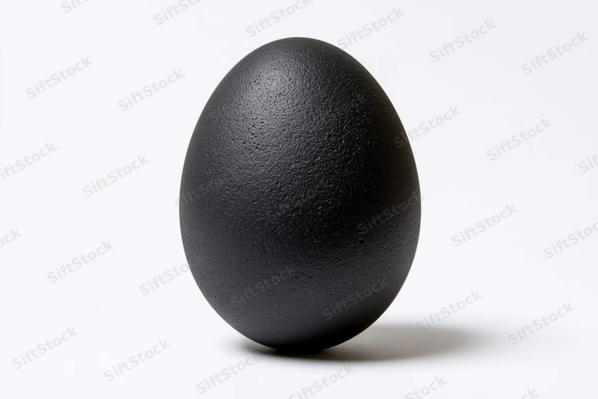 Single matte black egg standing upright centered against a white background