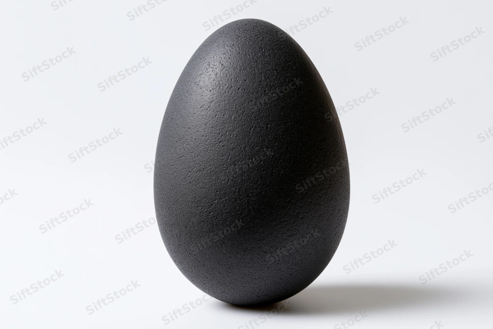 Single matte black egg standing upright centered against a white background