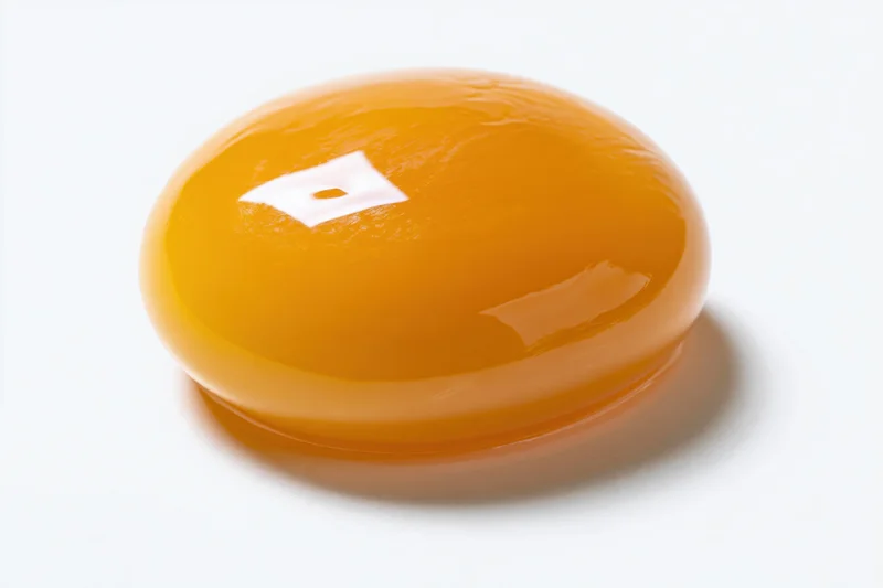 A single raw egg yolk resting intact on a pure white surface