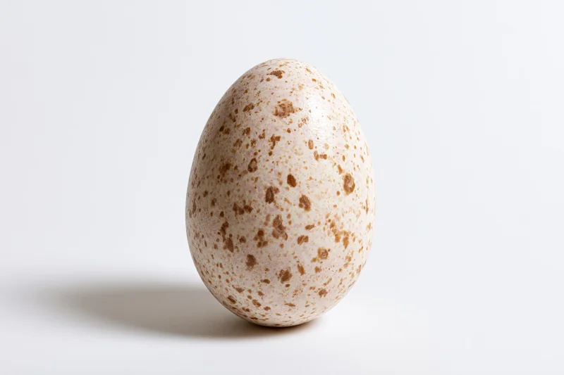 Single turkey egg standing upright centered on white background