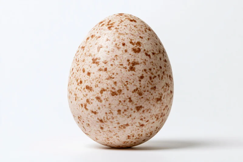 Single turkey egg standing upright centered on white background