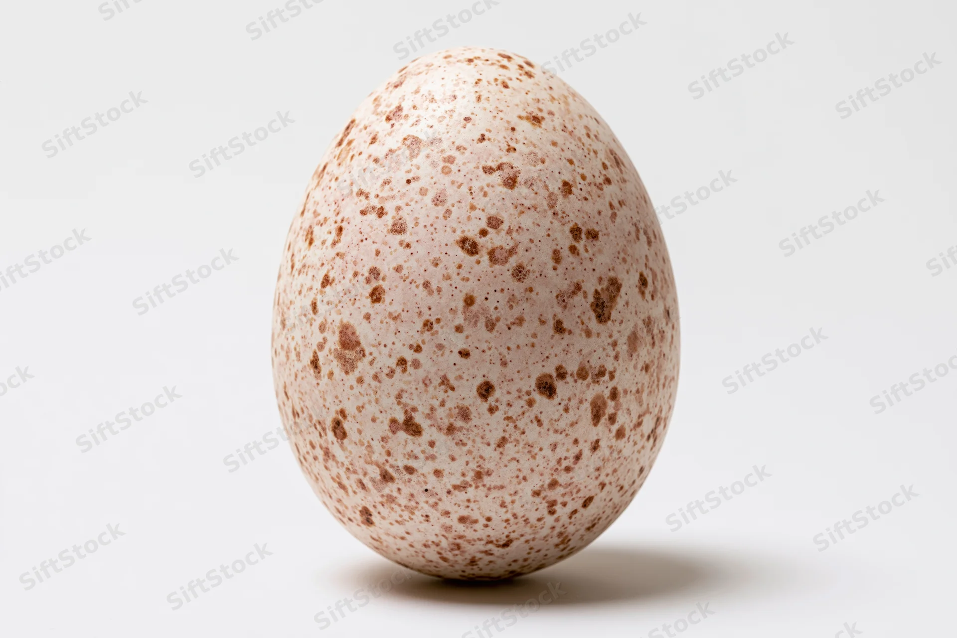 Single turkey egg standing upright centered on white background