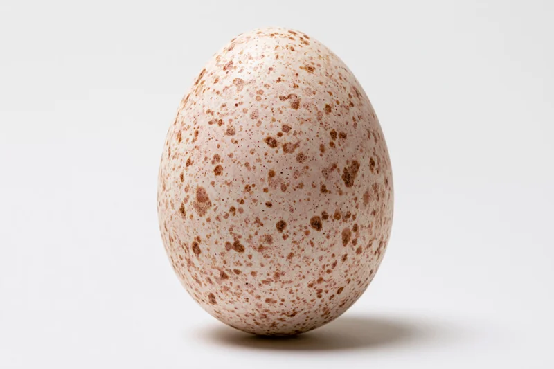 Single turkey egg standing upright centered on white background