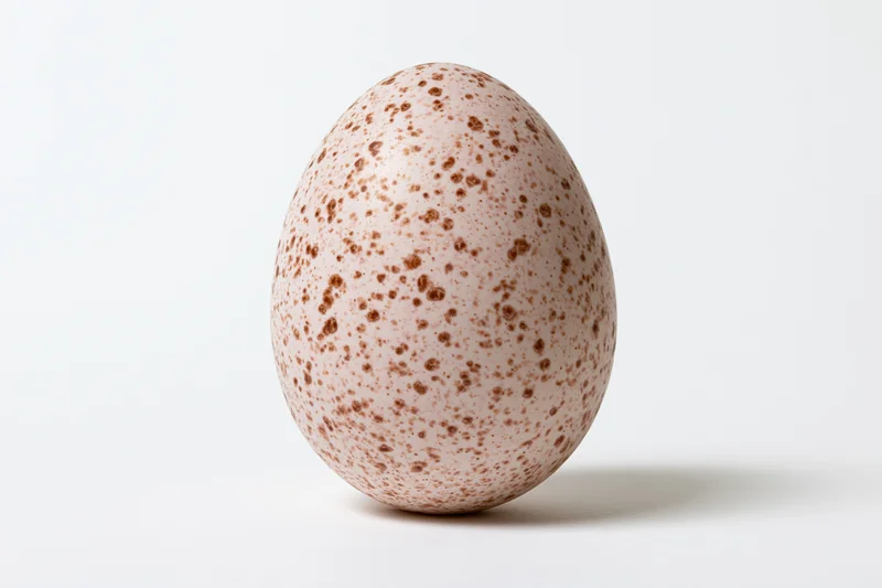 Single turkey egg standing upright centered in frame on white background