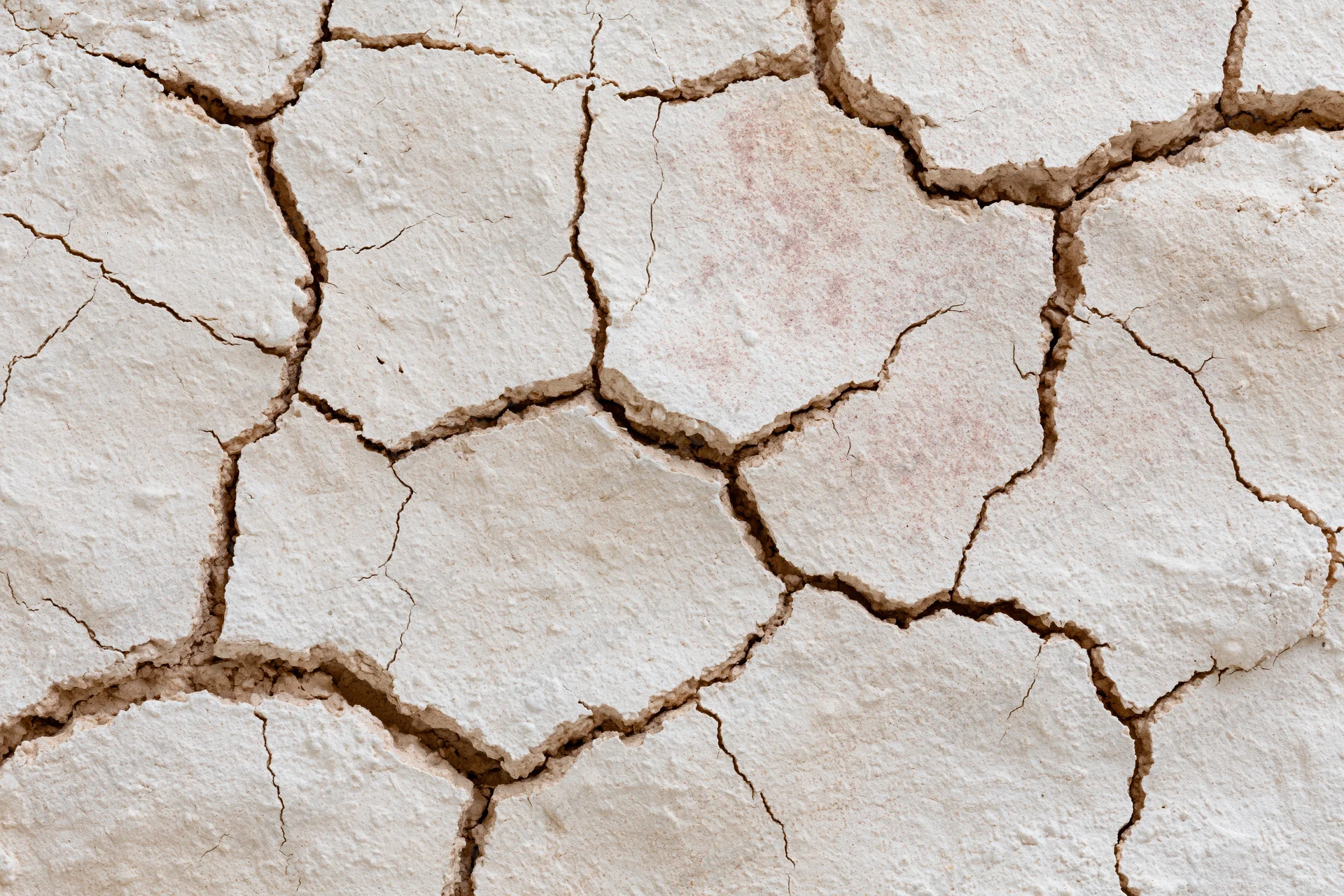 Cracked dried plaster surface in close-up macro view
