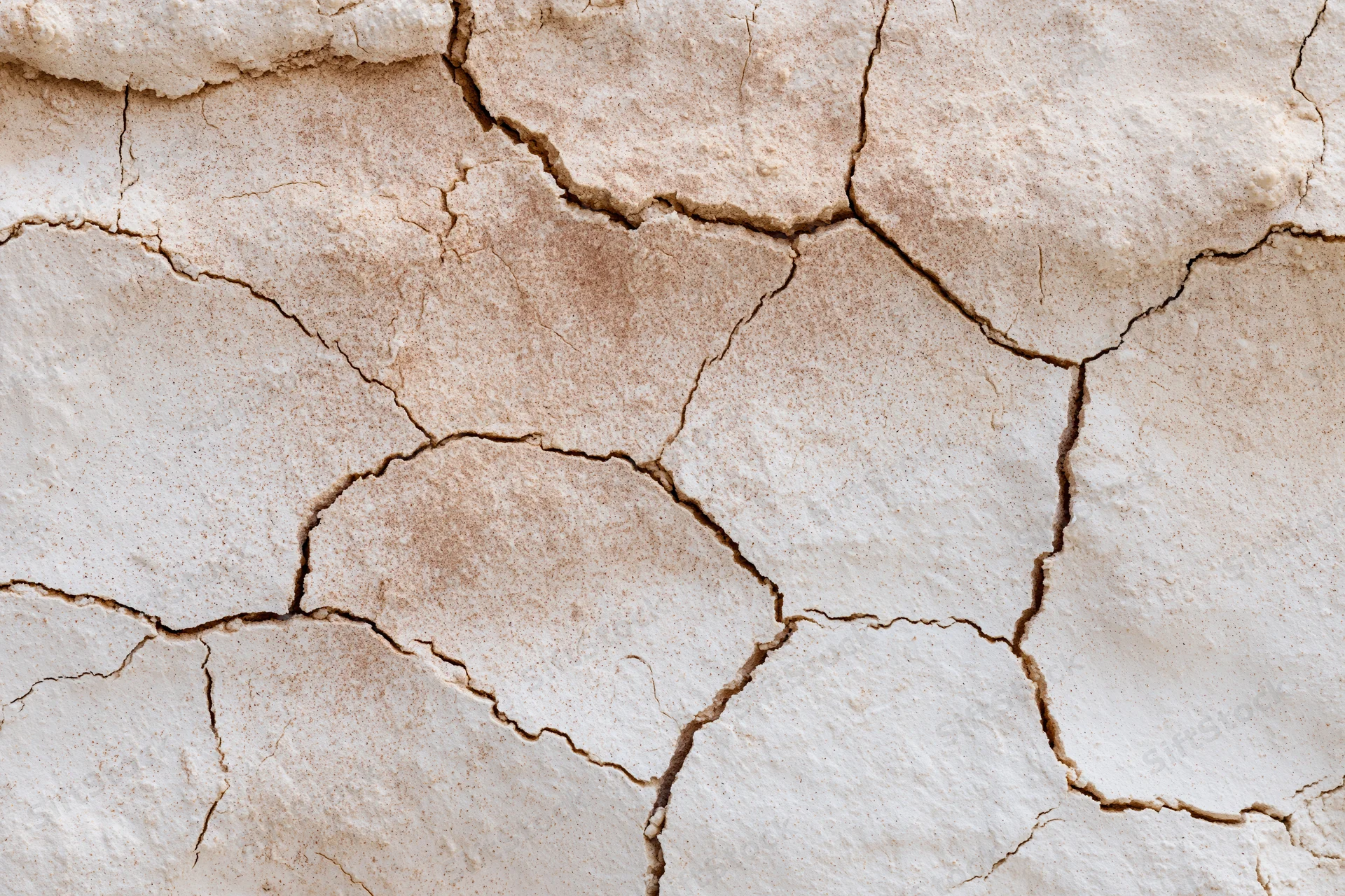 Cracked dried plaster surface in close-up macro view