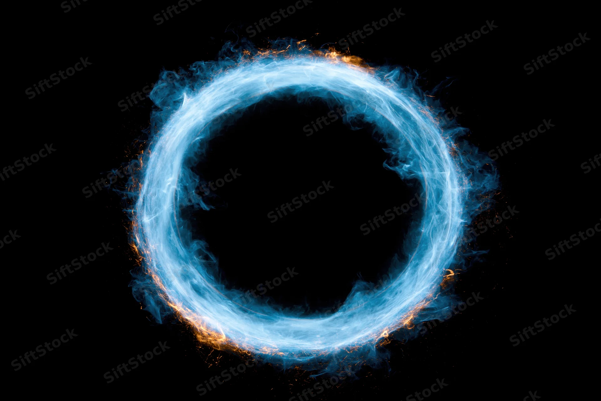 Glowing blue circular energy ring floating against a pure black background