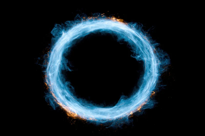 Glowing blue circular energy ring floating against a pure black background