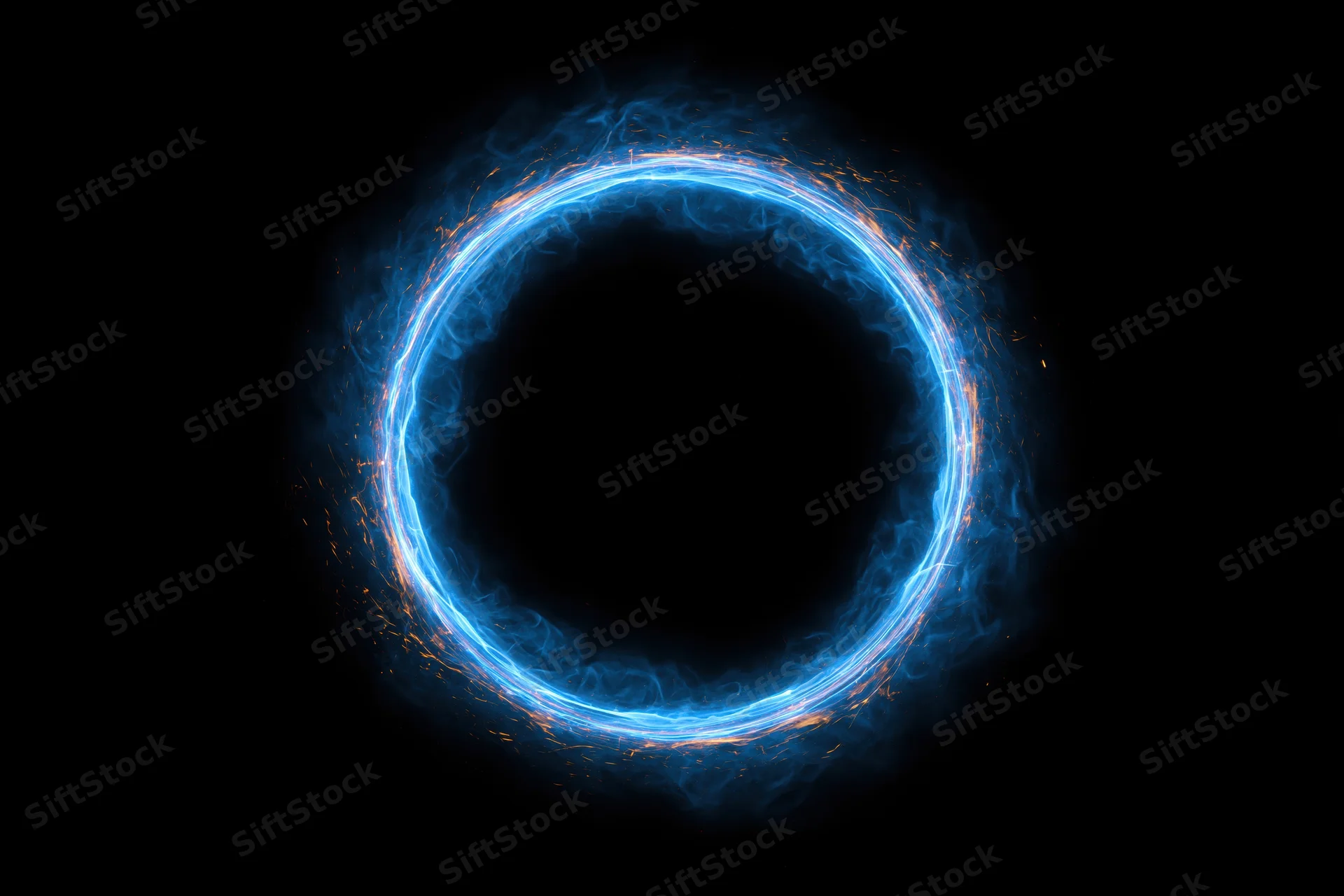 Glowing blue energy ring floating in darkness