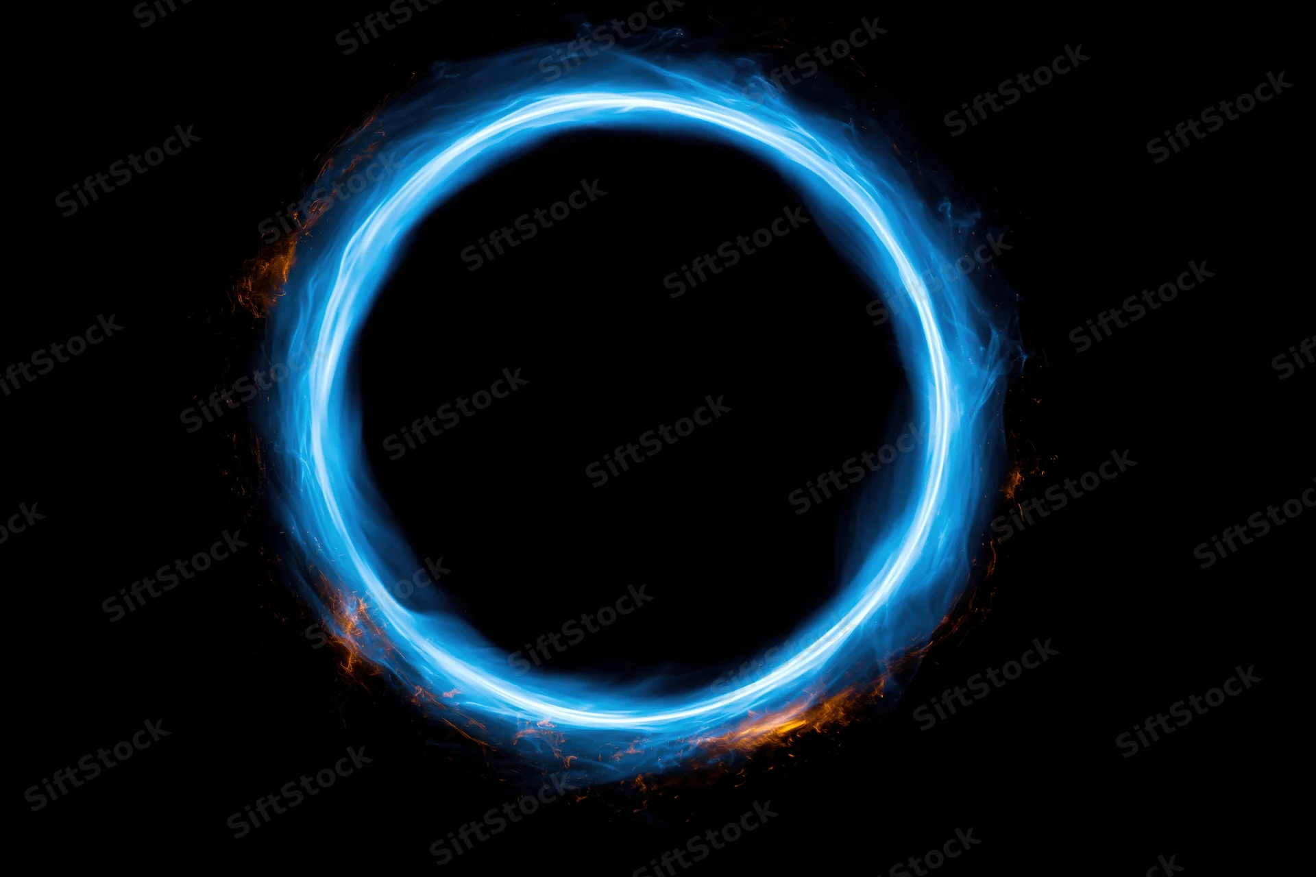 Glowing blue circular energy ring floating against a pure black background
