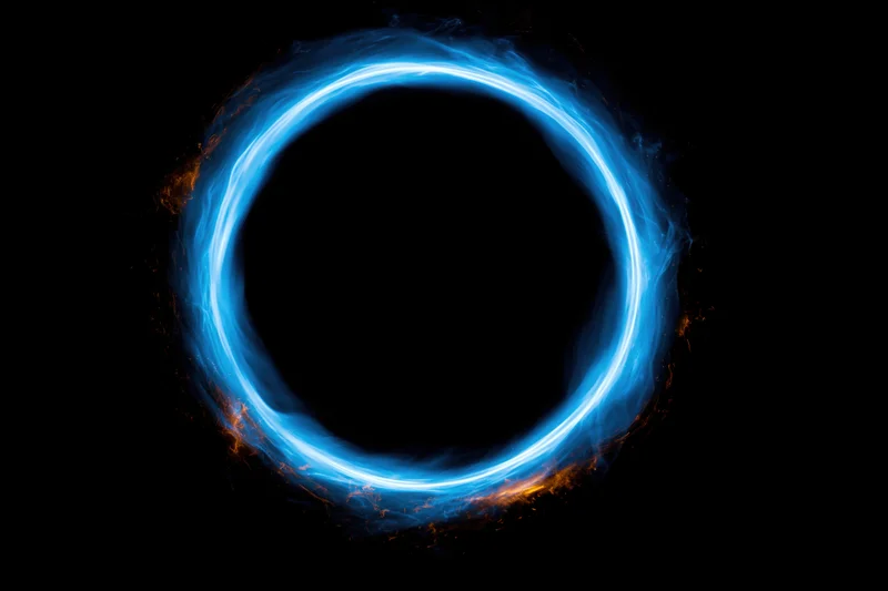 Glowing blue circular energy ring floating against a pure black background