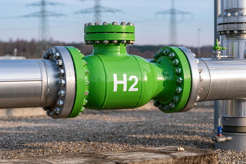 Green hydrogen pipeline valve assembly in an industrial energy facility