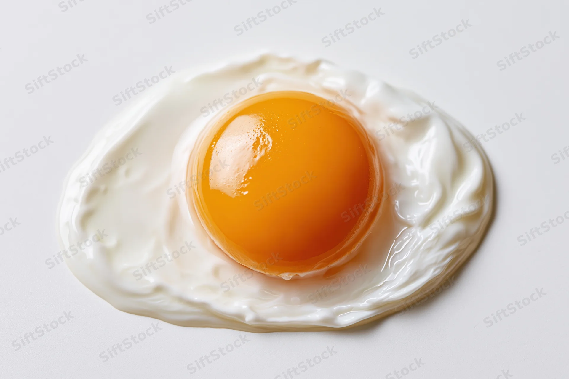 Fried egg with intact yolk on flat white surface