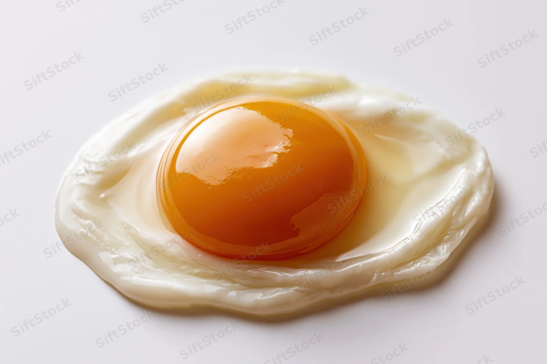 Fried egg with intact yolk on white surface