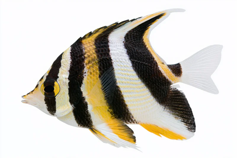 Pennant coralfish facing left isolated on white background