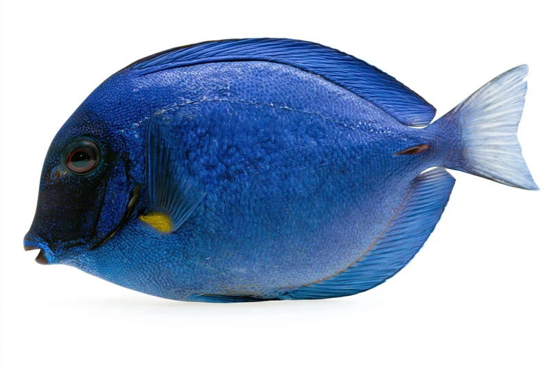 Blue tang surgeonfish isolated against white background