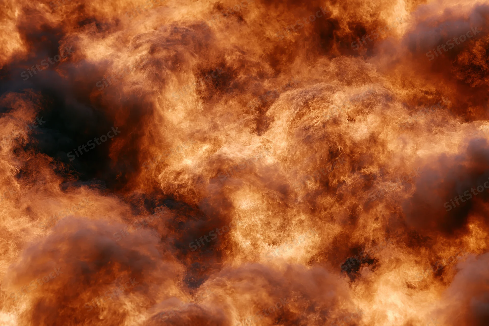 Roaring fire engulfing the entire frame with swirling flames and smoke
