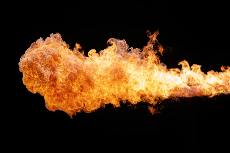 Horizontal burst of bright orange flame against black background