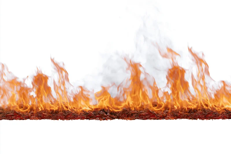 Flames burning along the ground isolated on white background