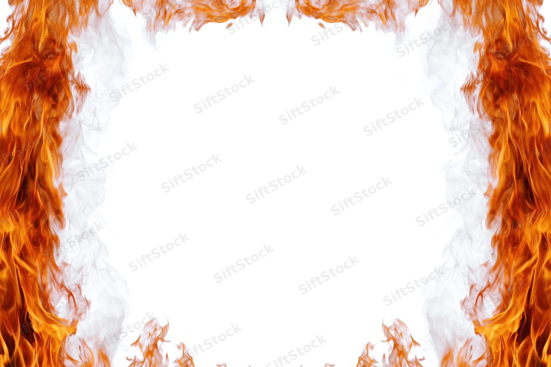 Flames rising along vertical edges framing a white center