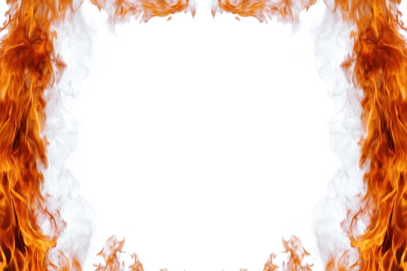 Flames rising along vertical edges framing a white center