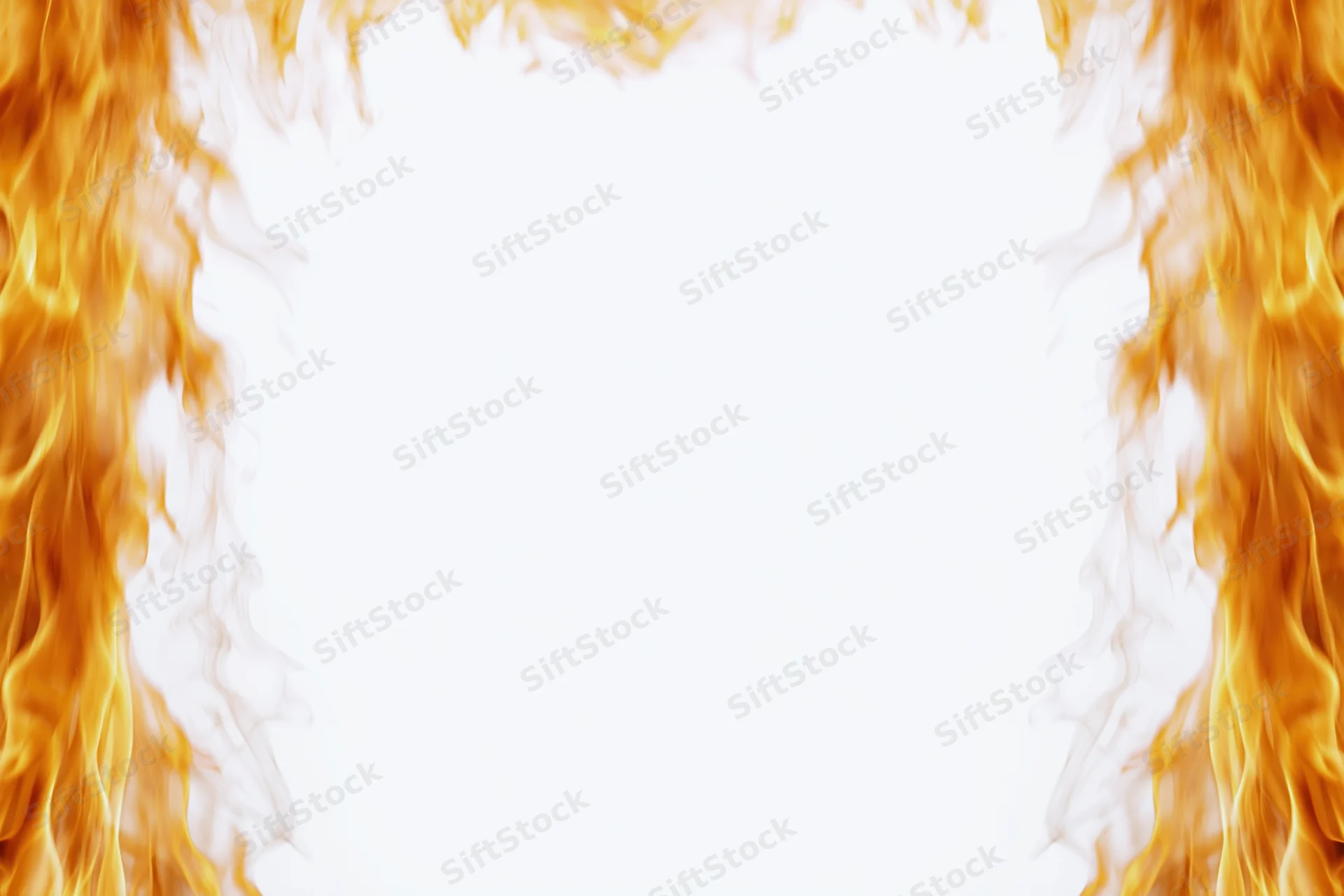 Flames rising along vertical edges framing a white center