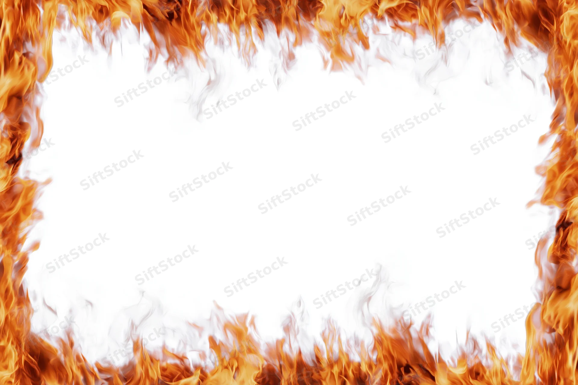 Fire flames forming a rectangular border around a white center area