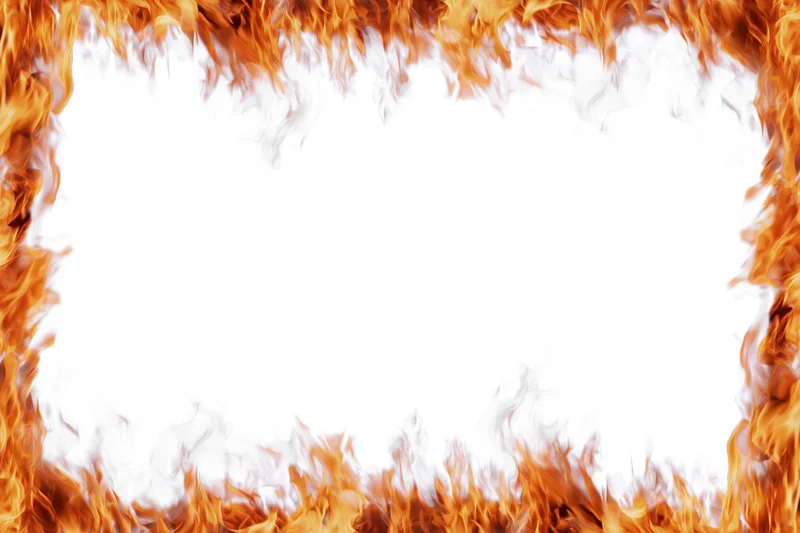 Fire flames forming a rectangular border around a white center area