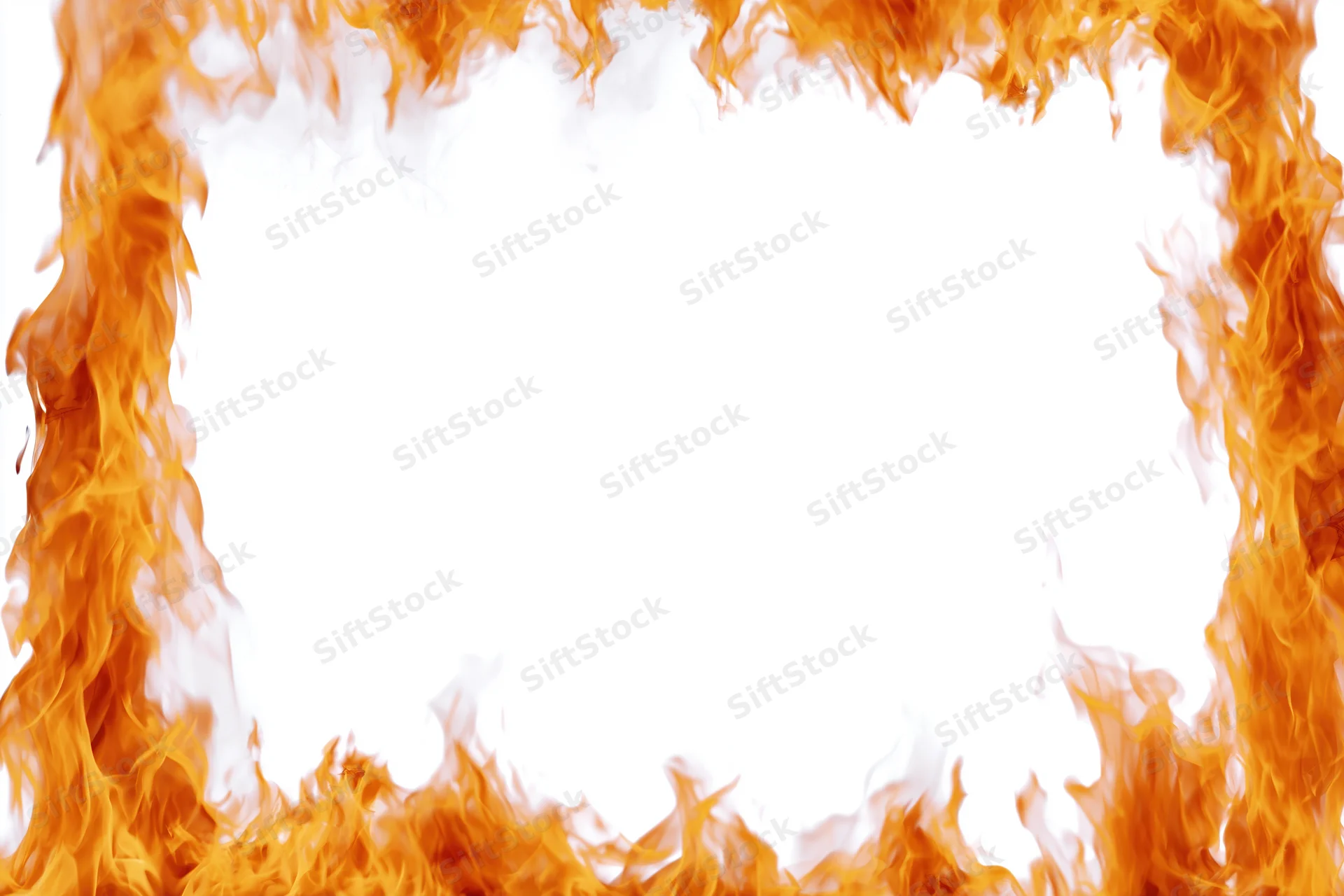 Flames forming a rectangular border around a white copyspace