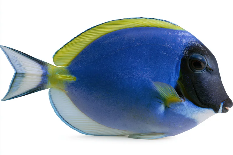 Powder blue tang fish isolated on white background