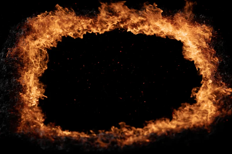 Ring of flames forming a rectangular border around a dark center
