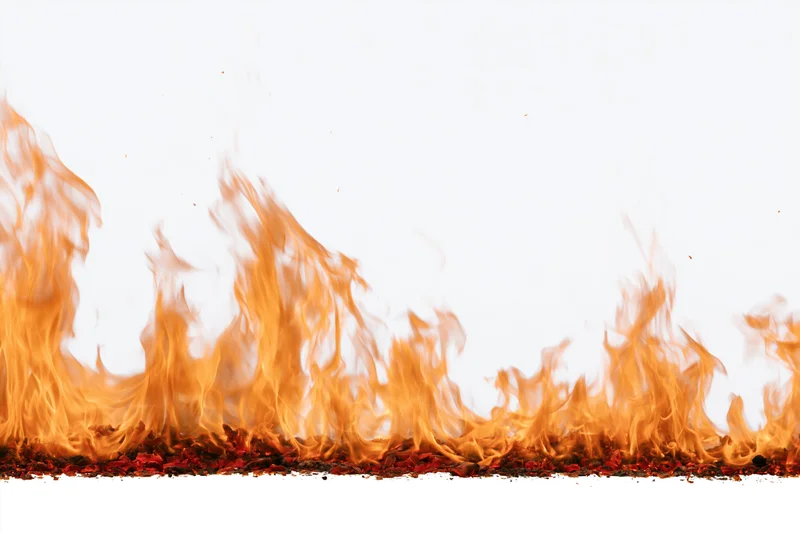 Row of flames burning along the bottom edge against a white background