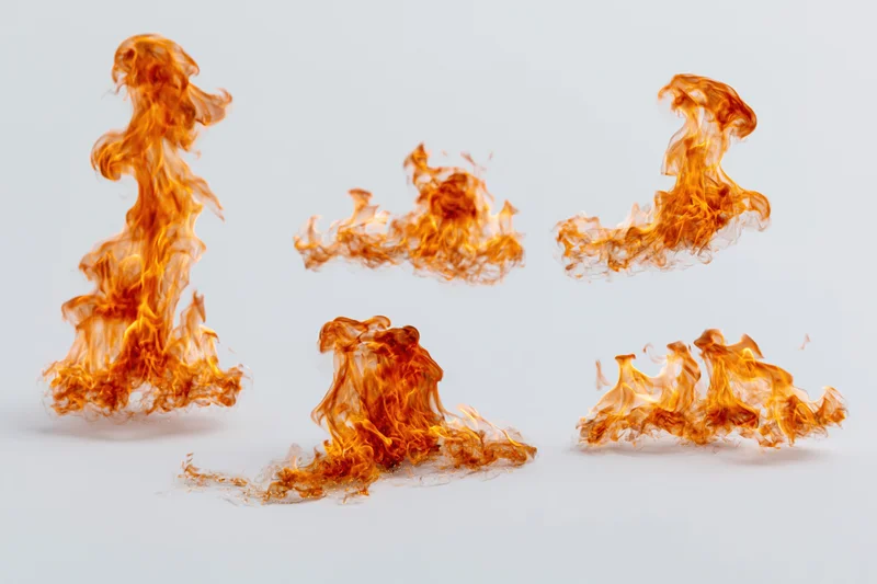 Six fire flames arranged in a grid on a white background