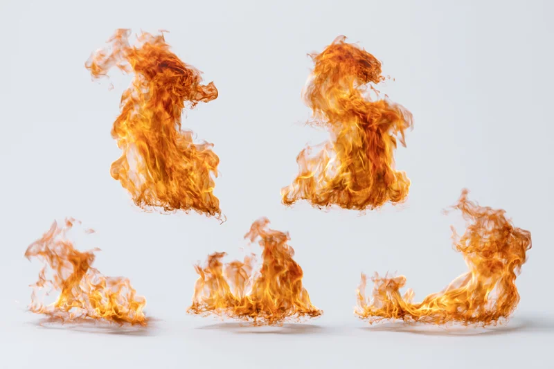 Six fire flames arranged in a grid on a white background