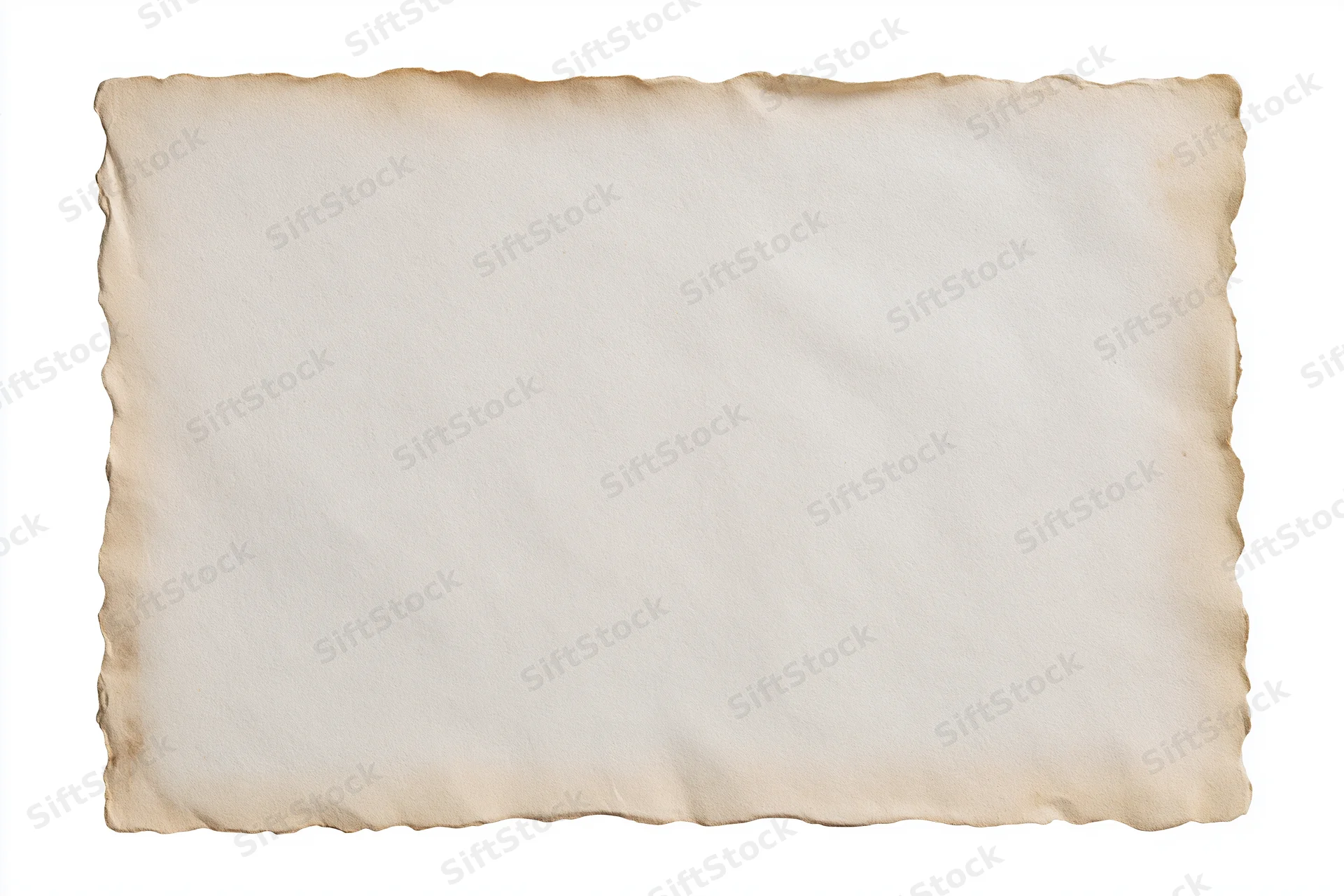 Aged parchment paper with irregular edges lying flat on white background