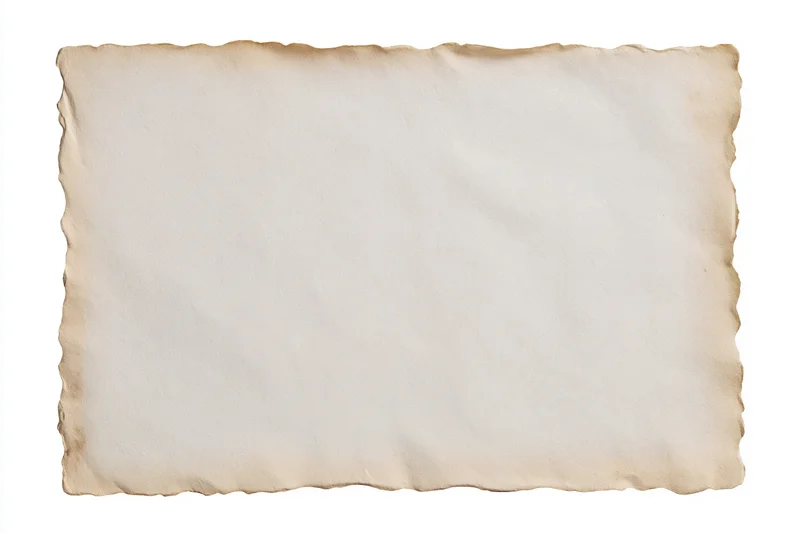 Aged parchment paper with irregular edges lying flat on white background