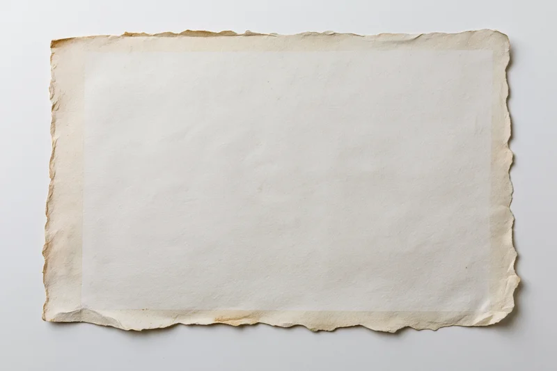 Vintage blank photograph print with torn edges lying flat on white background