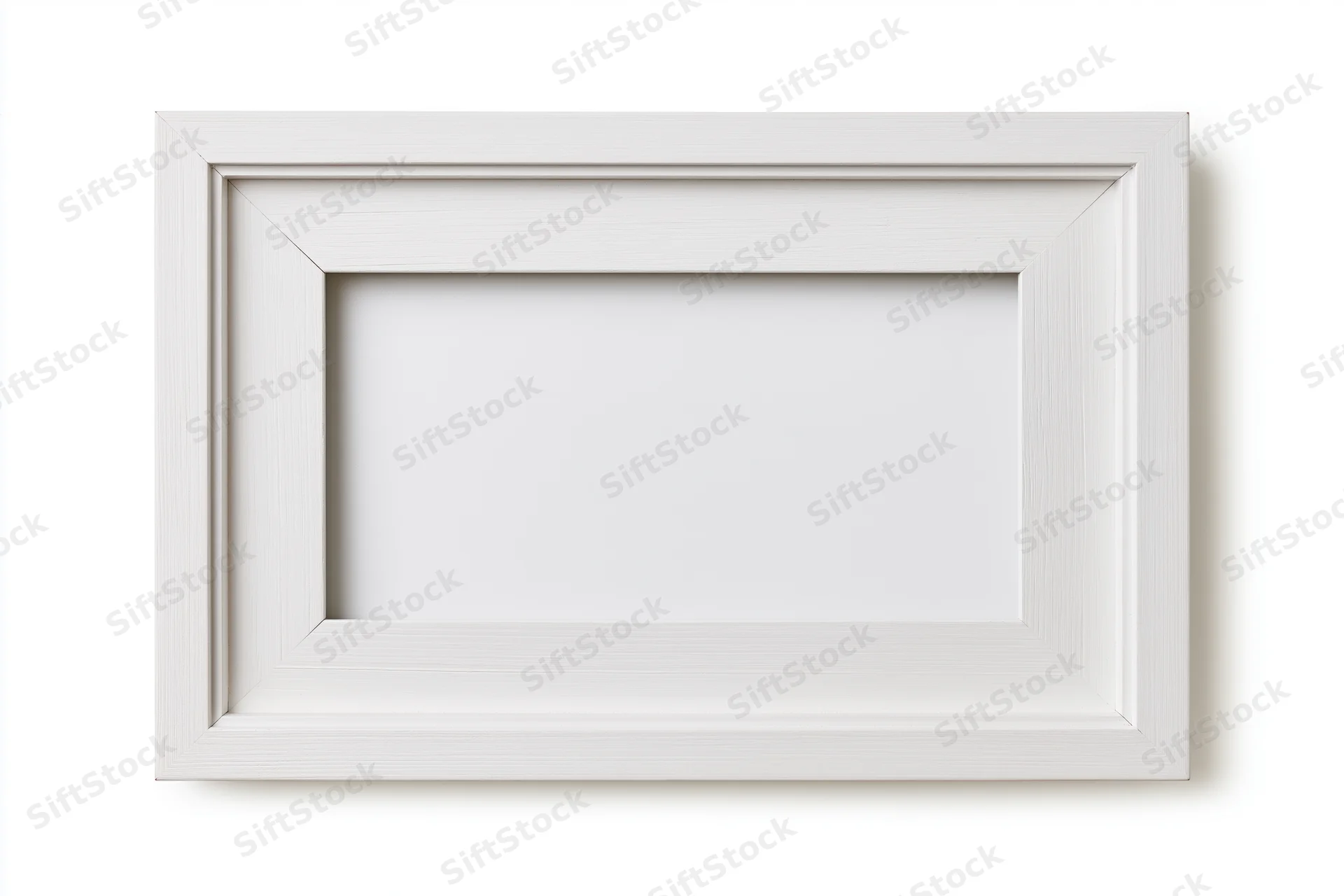 White wooden picture frame with simple molding isolated on white background