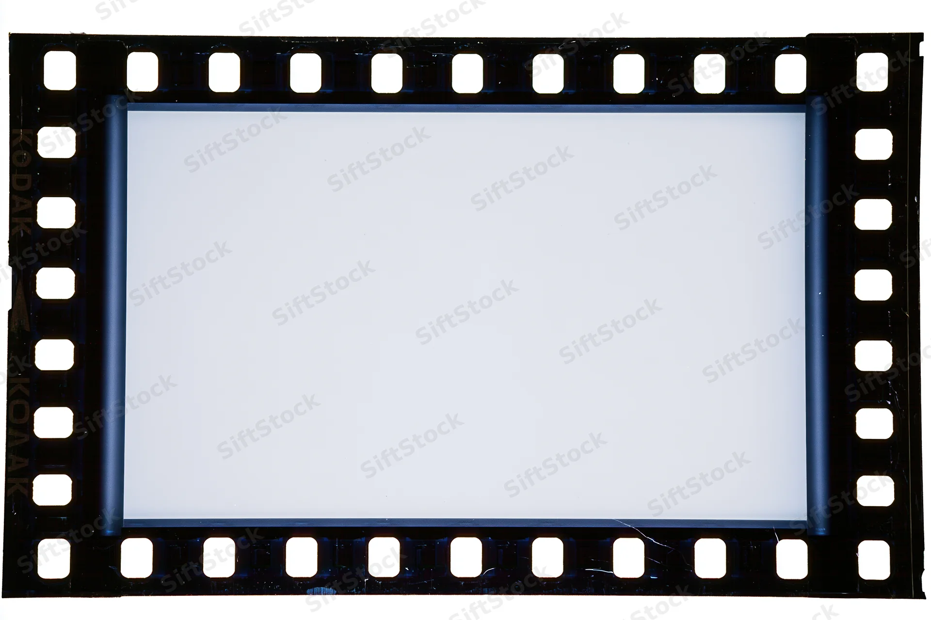 Single 35mm film frame with sprocket holes on white background