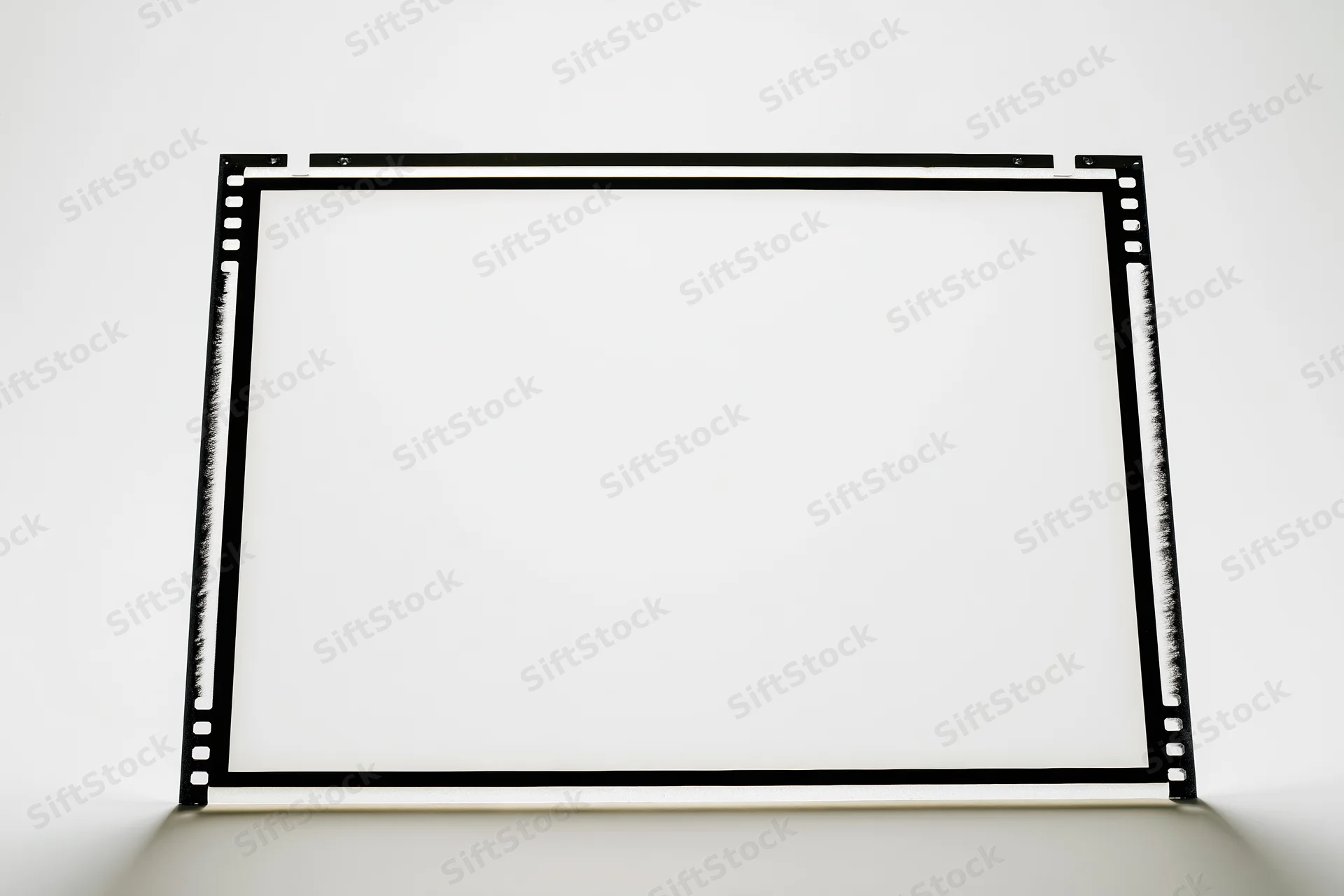 Blank medium format film frame standing upright on white surface