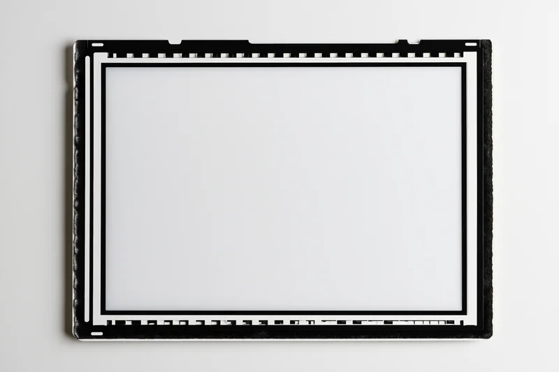 Blank medium format film frame with perforated edges on white background